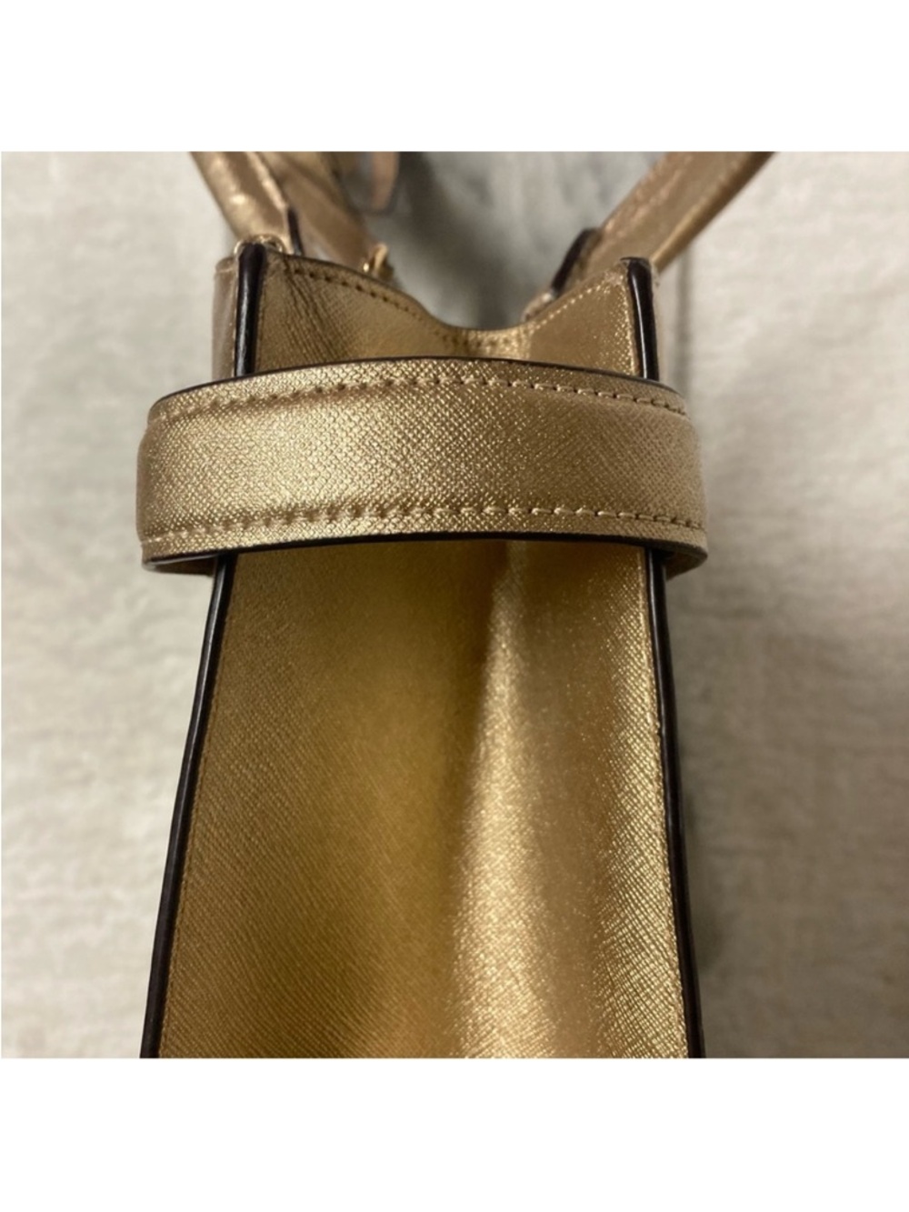 Michael Kors Karla East West Satchel Handbag Metallic Gold Crossbody - Picture 10 of 15